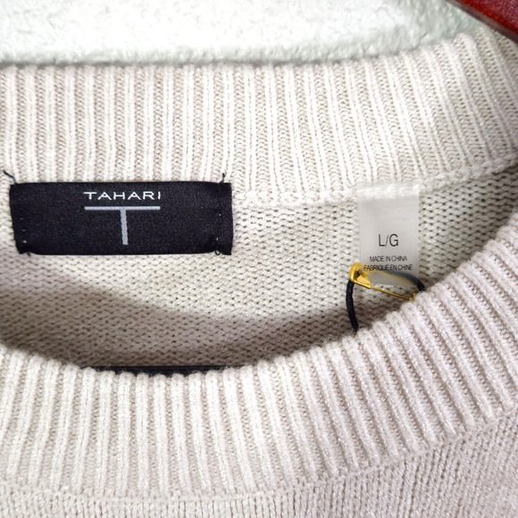 NWT Tahari Womens Sweater White Large Knit Beige Long Sleeve Crew Neck Top Soft - Picture 5 of 10
